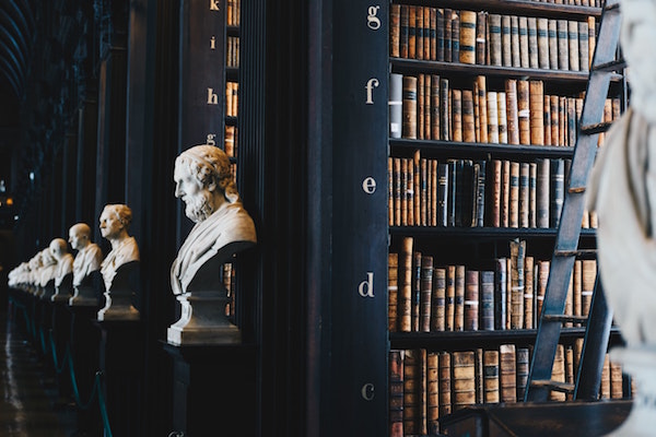 Griechische Kopf Statuen in einer Bibliothek