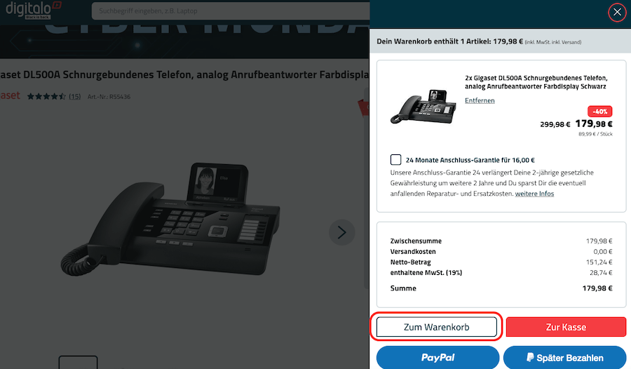 Dann geht ihr nochmal in den Warenkorb.