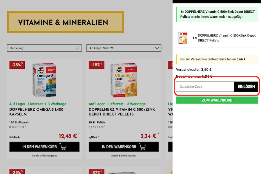 Disapo Dialog öffnen für Gutschein