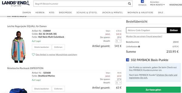 Nach eurem Klick auf Feld Gutscheincode eingeben