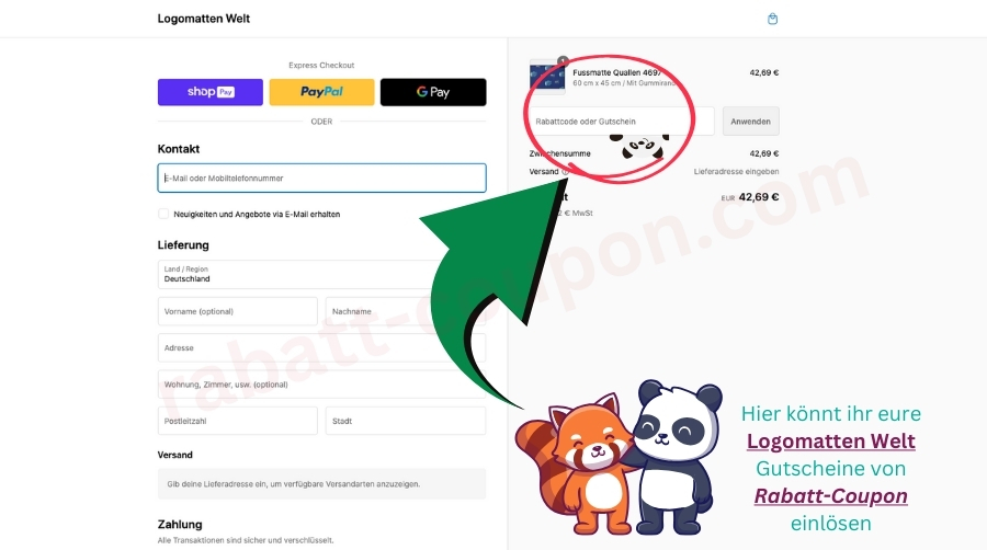Hier könnt ihr den Logomatten Gutschein einlösen im Warenkorb