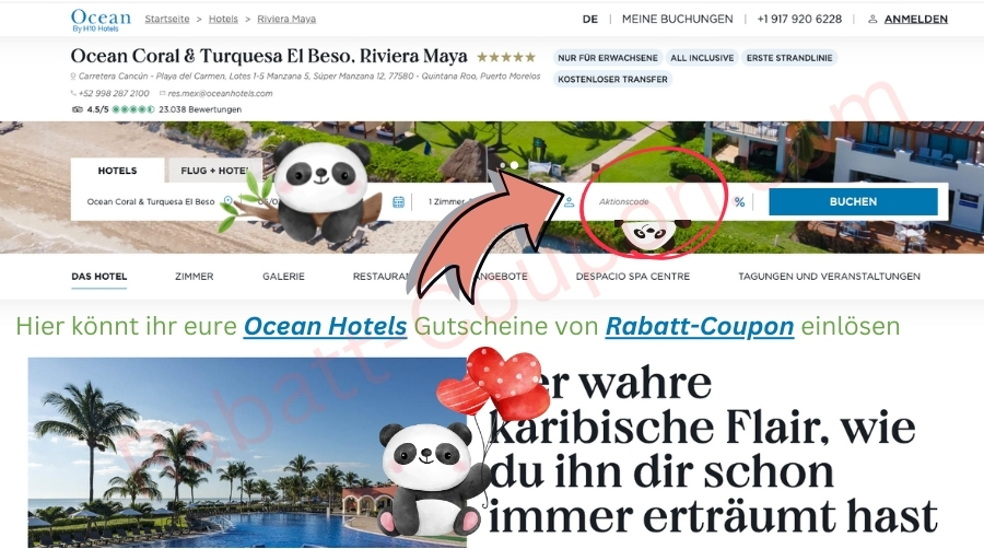 Im Warenkorb könnt ihr den Ocean Hotels von Rabatt-Coupon einlösen.