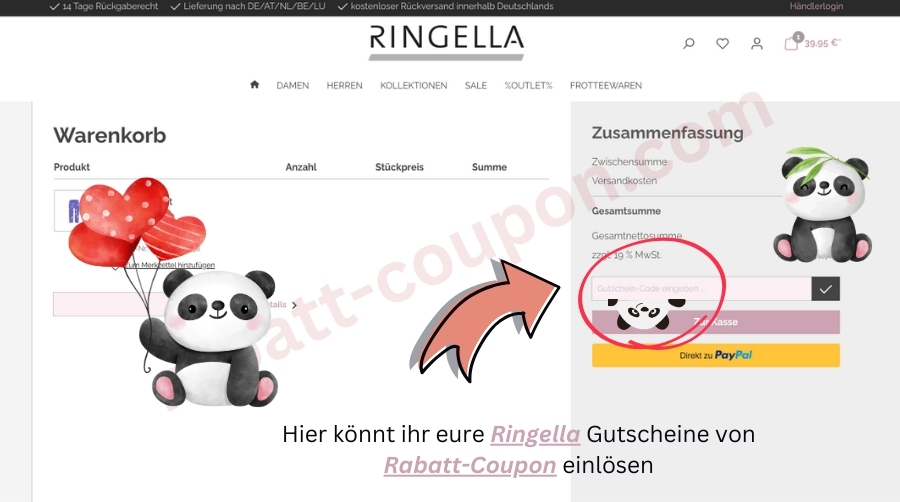 	Im Warenkorb könnt ihr den Ringella von Rabatt-Coupon einlösen.