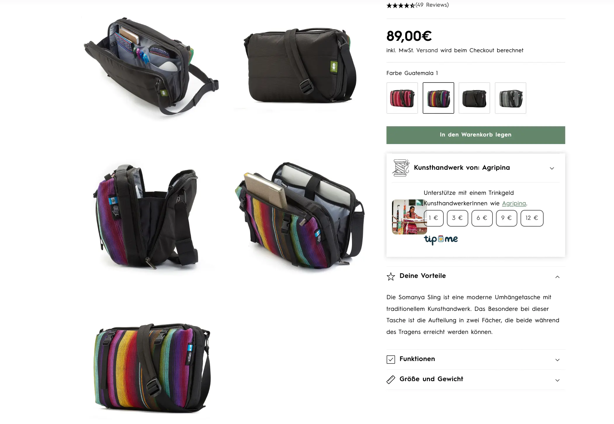 Bilder der Somaya Sling 13 Zoll von allen Seiten, damit ihr alle Fächer sehen könnt. Aktuell (März 2025) kostet diese Laptoptasche 89€.