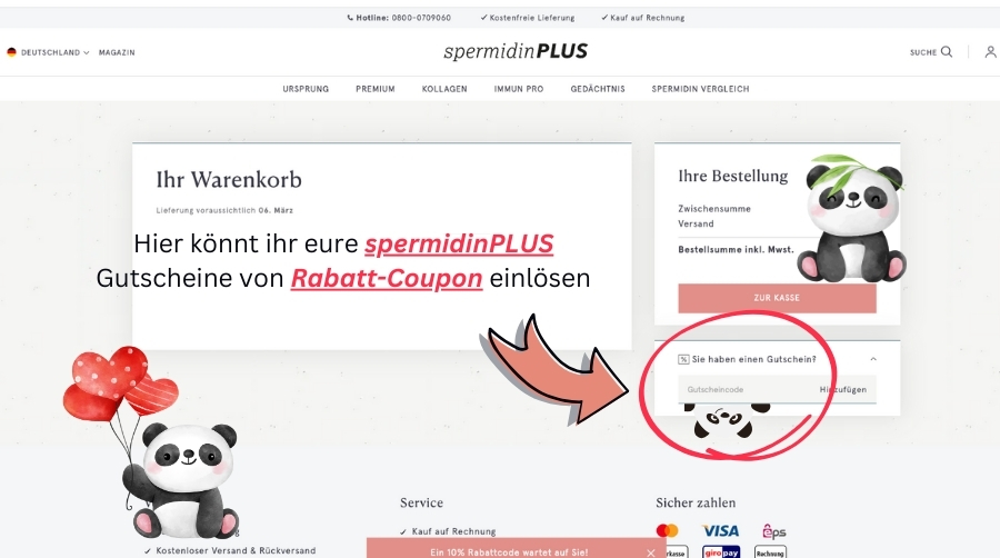 Im Warenkorb könnt ihr den spermidinPLUS von Rabatt-Coupon einlösen.