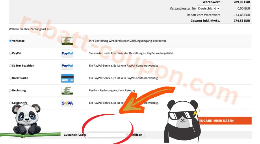 ComputerOutlet24 Checkout mit Eingabefeld für Gutschein Code im Zahlungsbereich
