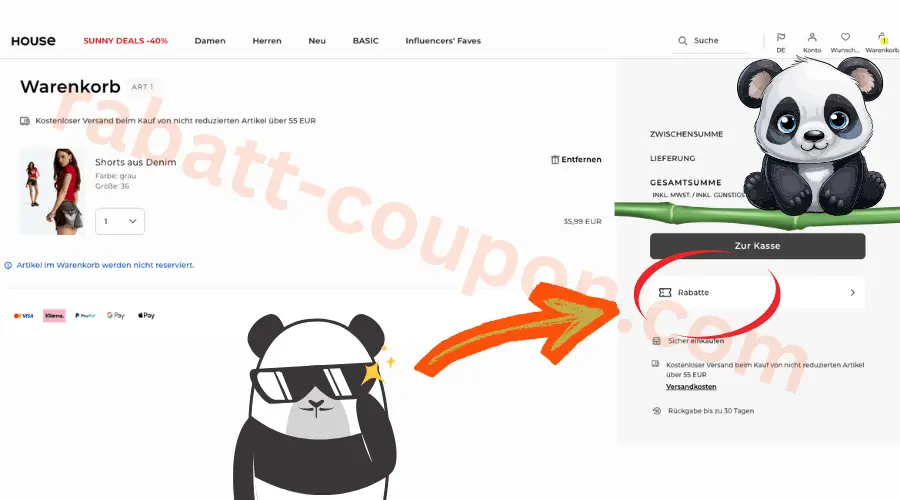 House Warenkorb mit markiertem Rabattbereich im Checkout